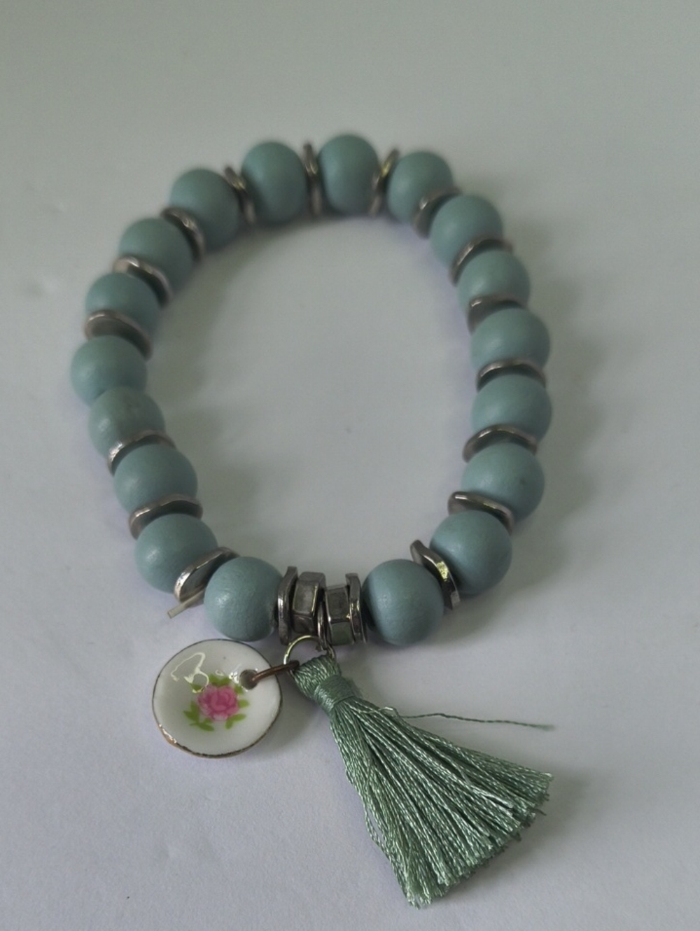 Tea Party Tassel Powder Blue Stretch Bracelet